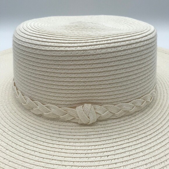 Charter Club Womens Wide Brim Braided Band Woven Floppy Sun Hat One Size Cream - Picture 2 of 11